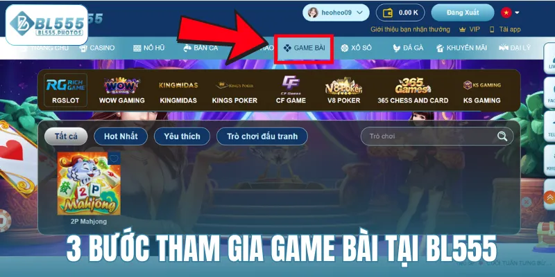 3 bước tham gia game bài tại BL555